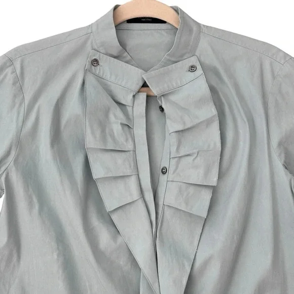 Piazza Sempione Light Blue Ruffle Button Down Shirt Blouse Made in Italy Sz M/8 - Picture 6 of 16